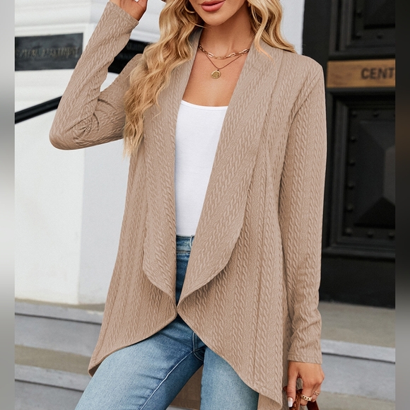 Khaki Lightweight Open Front Cardigan - Picture 1 of 12